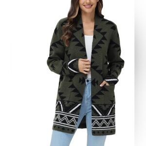 Frye Ladies' Patterned Cardigan Sweater Olive Green